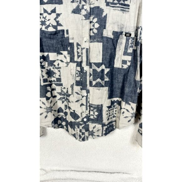 VANS Women's Size XL Ashley Blue Geometric Button Up Chest Pockets Long Sleeve - Picture 9 of 11